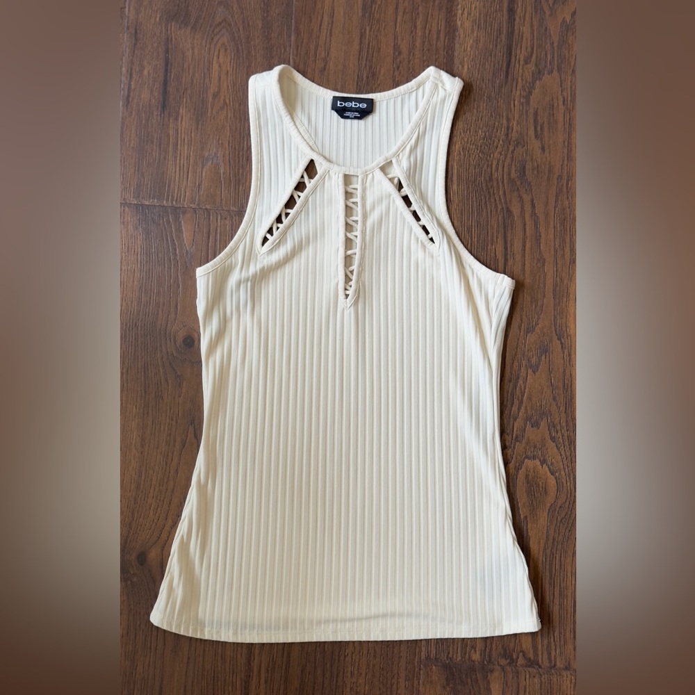 BEBE Cream Sleeveless Ribbed tee-shirt, size M